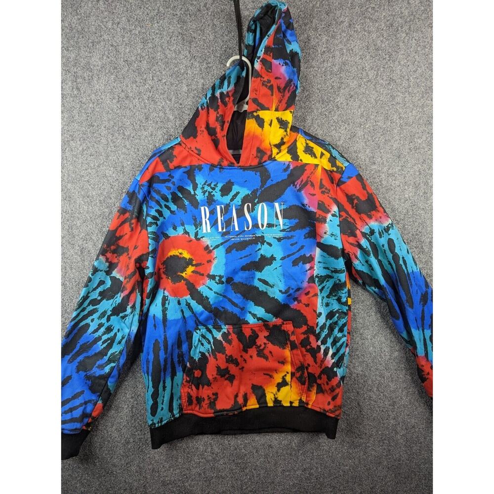 Mens Tie Dye Hoodie REASON Print Hoodie Men Tie Dye Size Large Pilling